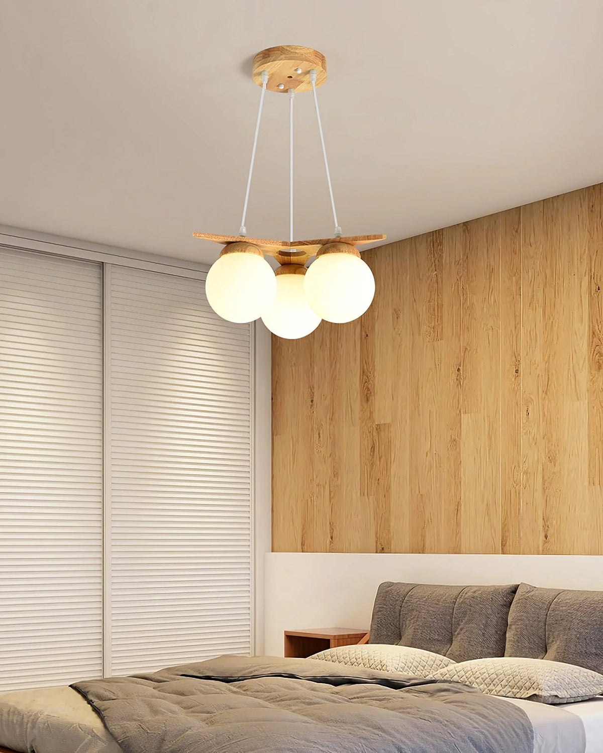 Chandelier | Wood & Glass Star Design | 120 cm Height