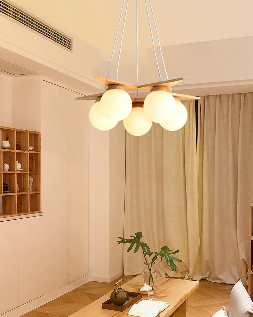 Chandelier | Wood & Glass Star Design | 120 cm Height