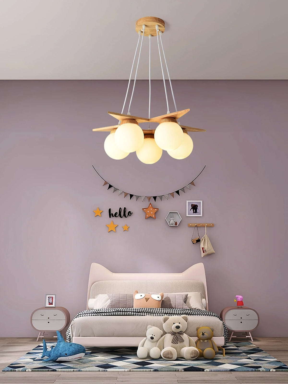 Chandelier | Wood & Glass Star Design | 120 cm Height