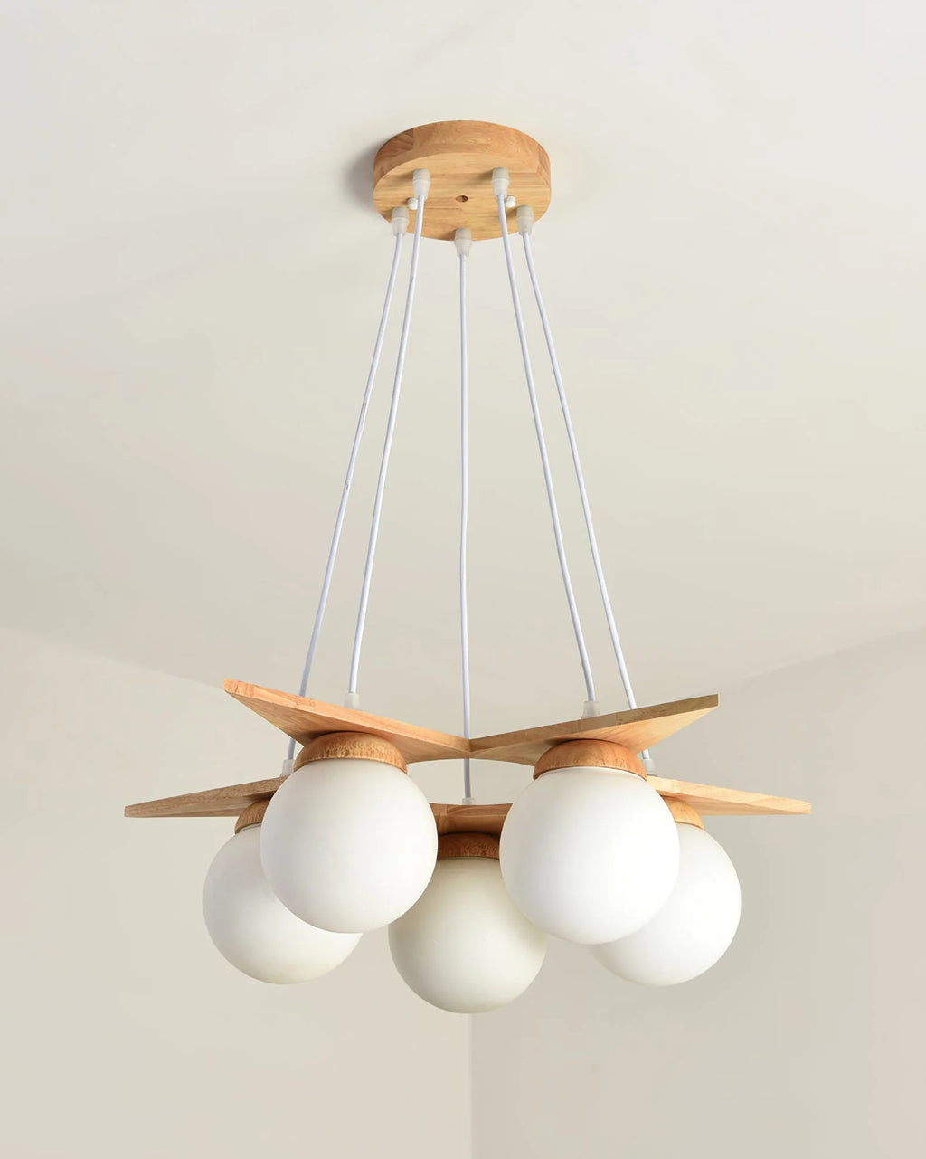 Chandelier | Wood & Glass Star Design | 120 cm Height