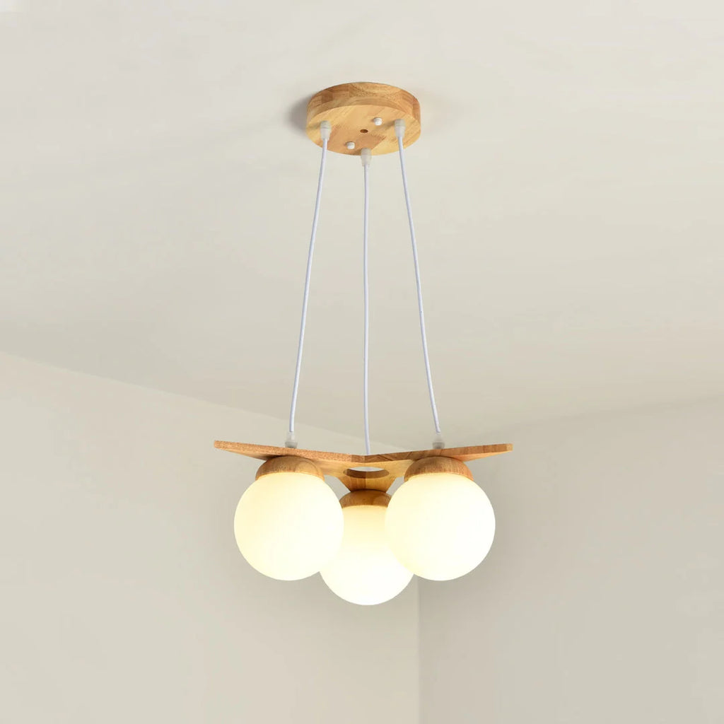 Chandelier | Wood & Glass Star Design | 120 cm Height