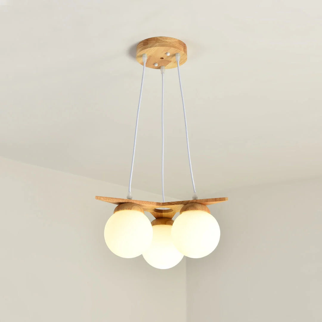 Chandelier | Wood & Glass Star Design | 120 cm Height