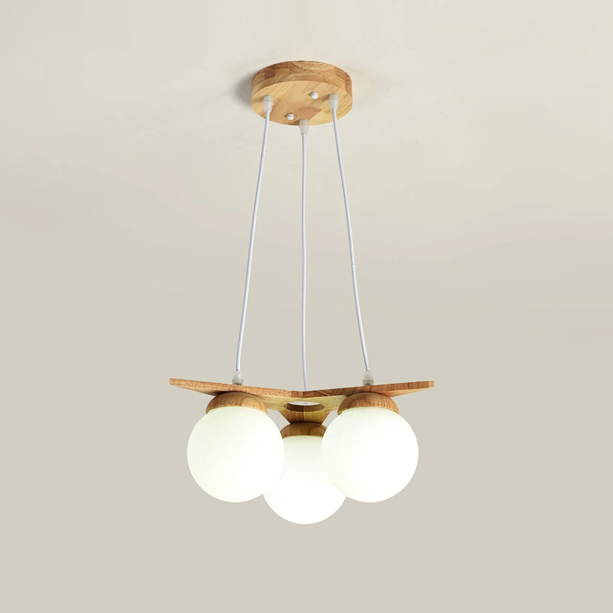 Chandelier | Wood & Glass Star Design | 120 cm Height
