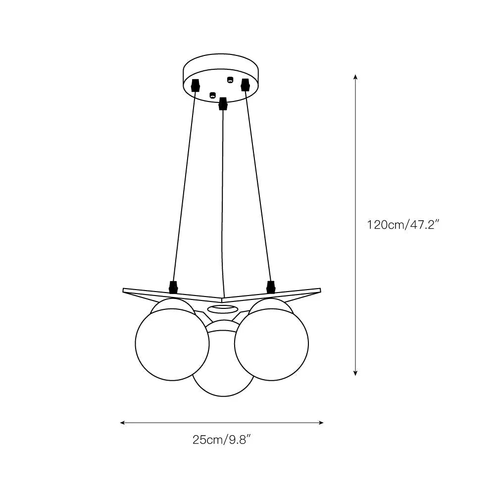 Chandelier | Wood & Glass Star Design | 120 cm Height