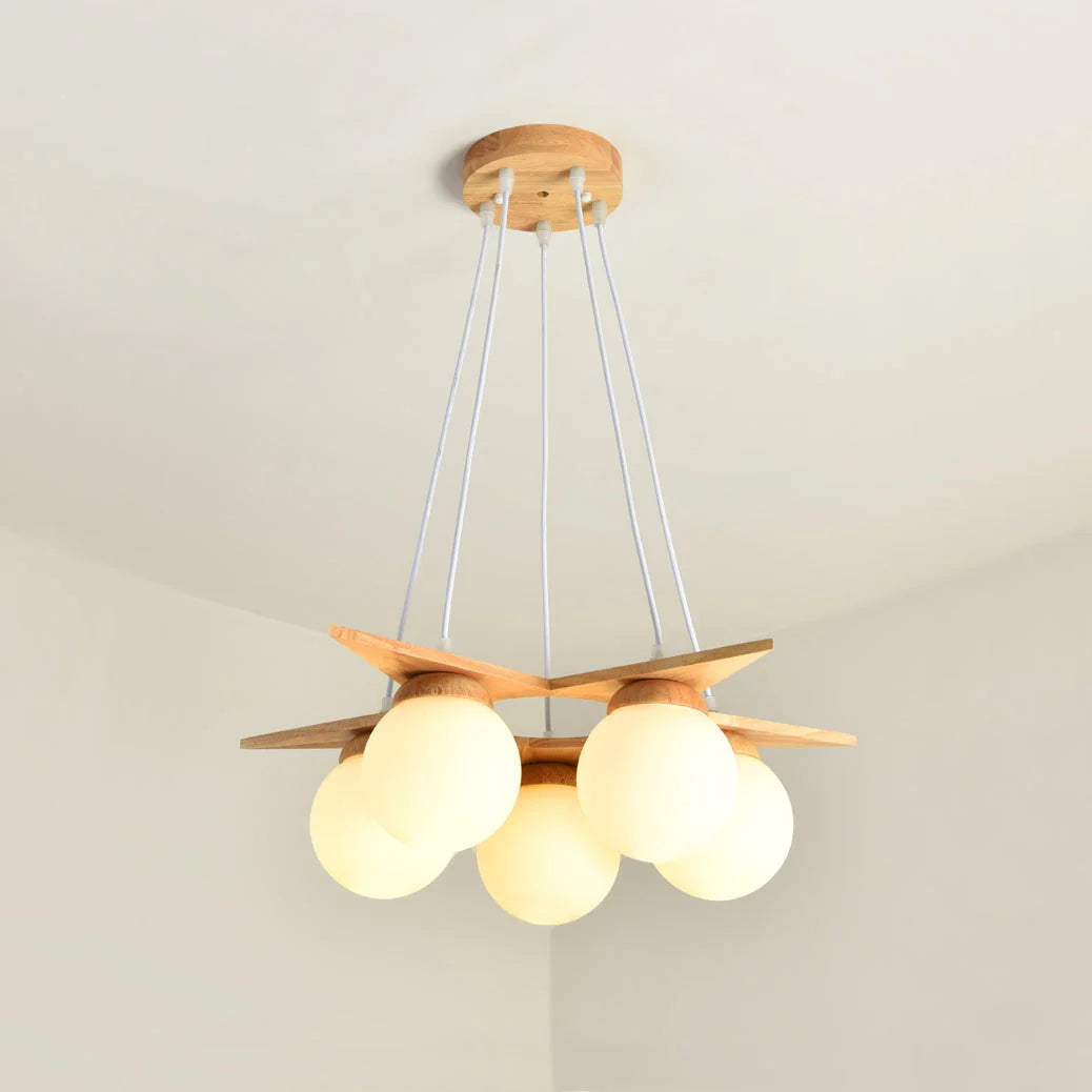 Chandelier | Wood & Glass Star Design | 120 cm Height