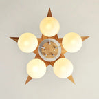 Chandelier | Wood & Glass Star Design | 120 cm Height