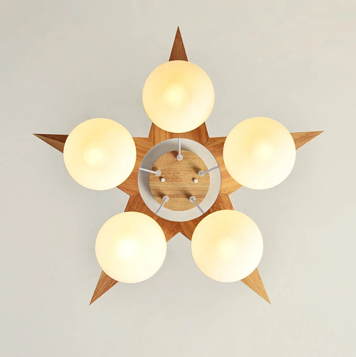 Chandelier | Wood & Glass Star Design | 120 cm Height