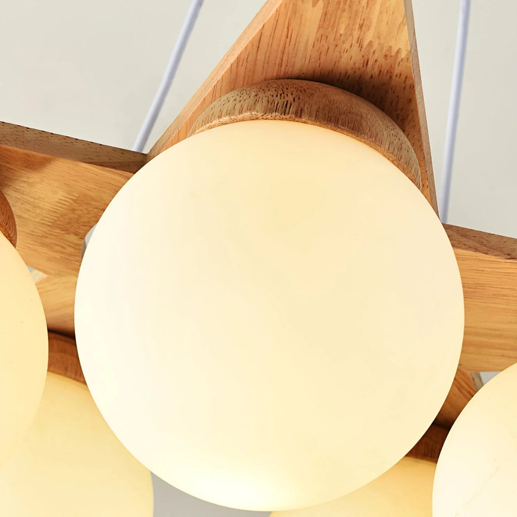 Chandelier | Wood & Glass Star Design | 120 cm Height