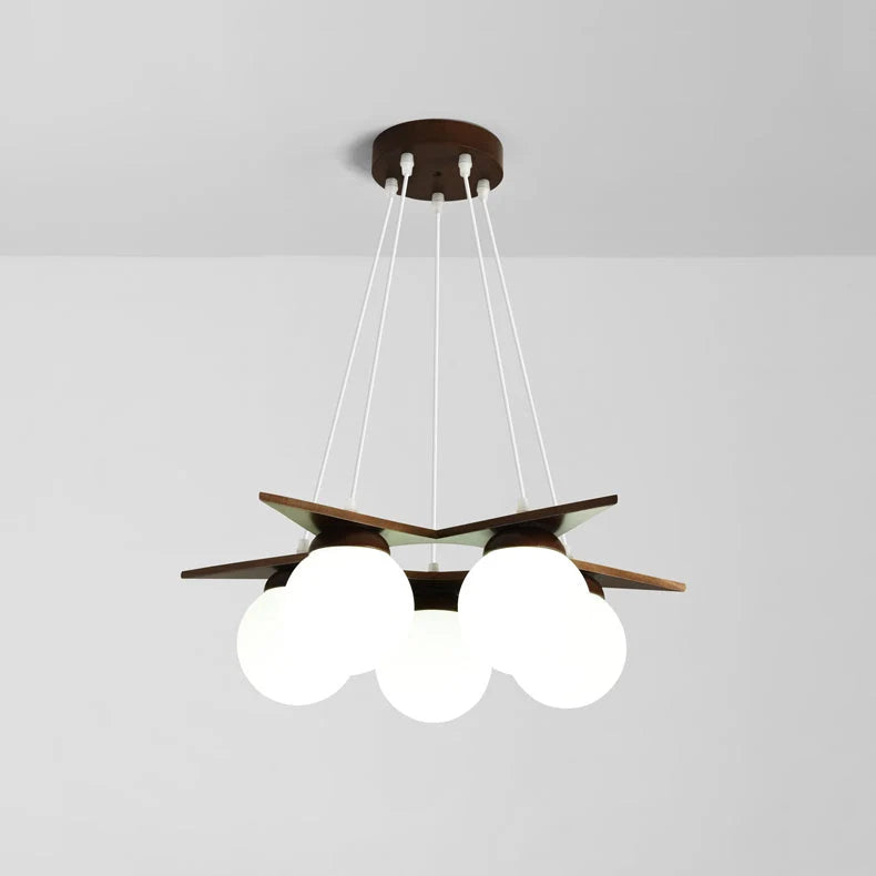Chandelier | Wood & Glass Star Design | 120 cm Height