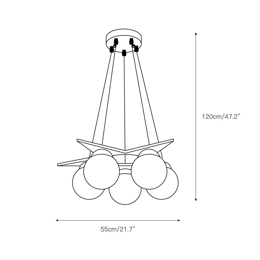 Chandelier | Wood & Glass Star Design | 120 cm Height