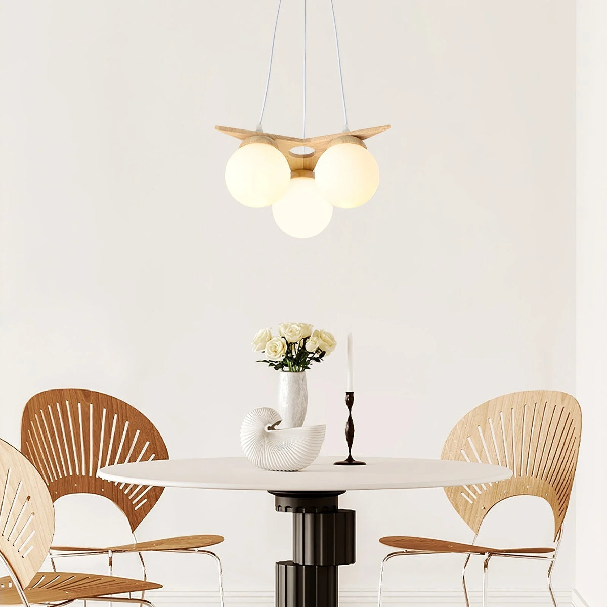 Chandelier | Wood & Glass Star Design | 120 cm Height