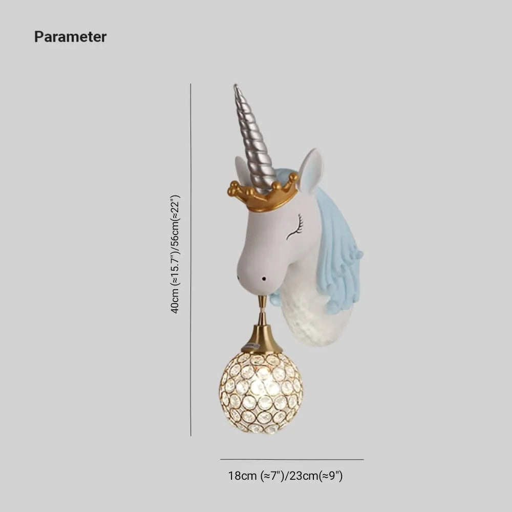 Children's Wall Lamp | Natural Resin Unicorn & Crystal Shade