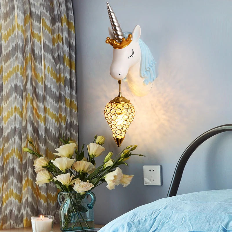 Children's Wall Lamp | Natural Resin Unicorn & Crystal Shade