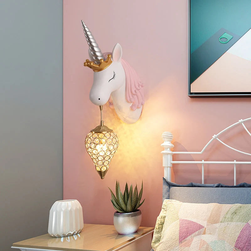 Children's Wall Lamp | Natural Resin Unicorn & Crystal Shade