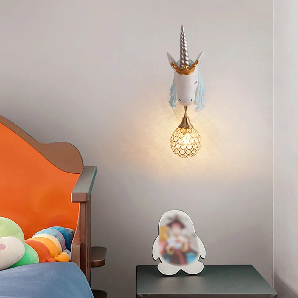 Children's Wall Lamp | Natural Resin Unicorn & Crystal Shade