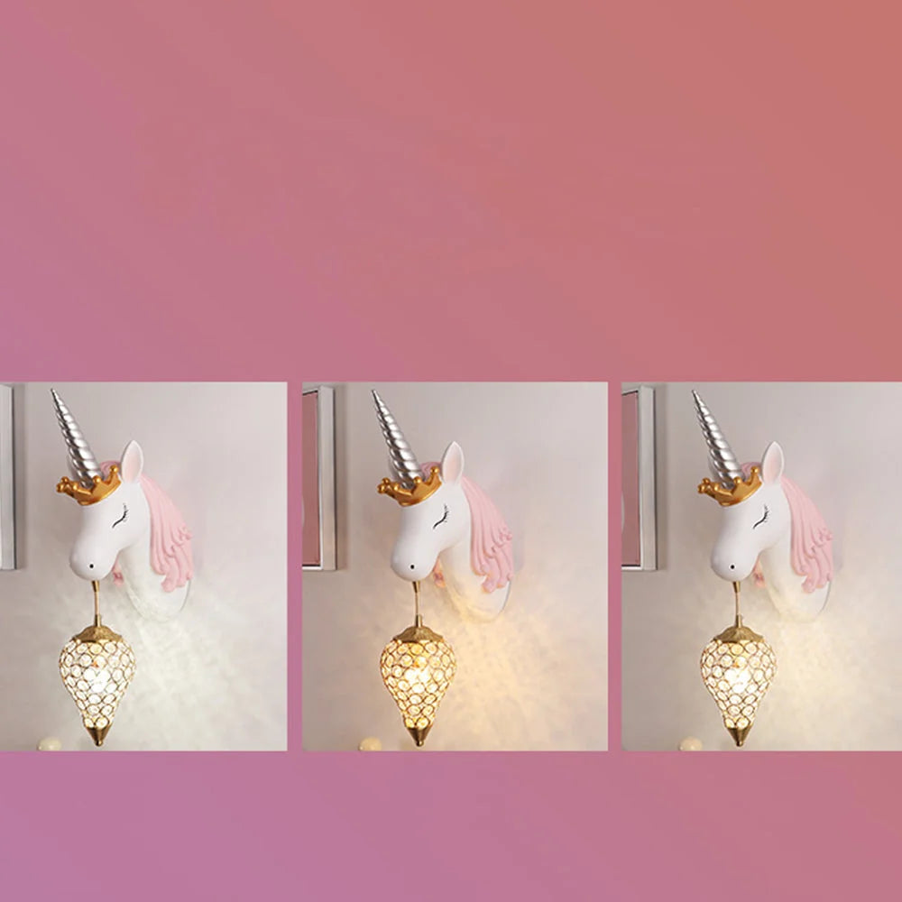 Children's Wall Lamp | Natural Resin Unicorn & Crystal Shade
