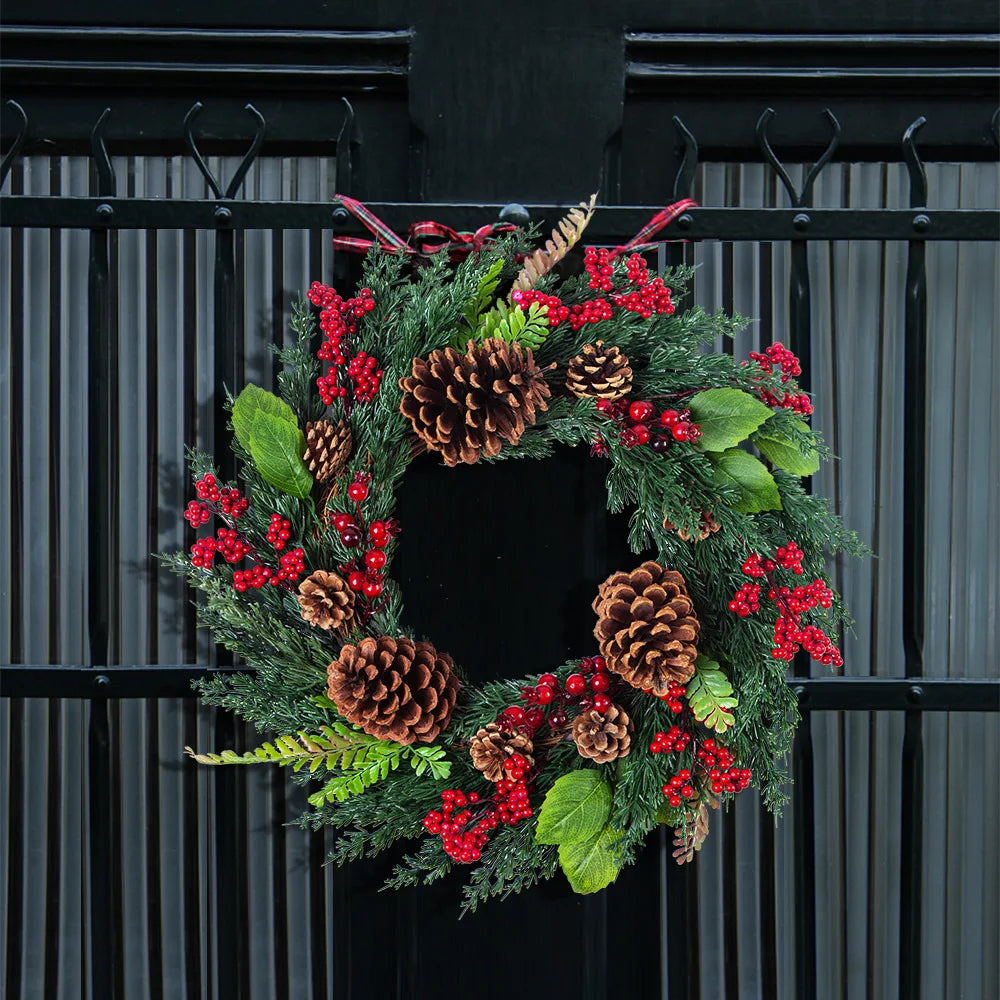 Christmas Wreath | Lifelike Red Berries & Cypress