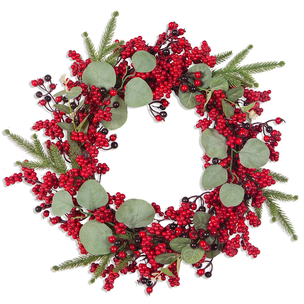 Christmas Wreath | Lifelike Red Berries & Cypress
