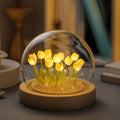 Cloche Lamp | Glass Dome & Handmade Tulips | Battery-Powered