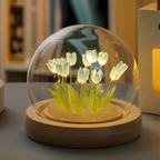 Cloche Lamp | Glass Dome & Handmade Tulips | Battery-Powered