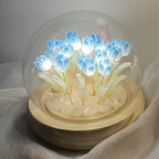 Cloche Lamp | Glass Dome & Handmade Tulips | Battery-Powered