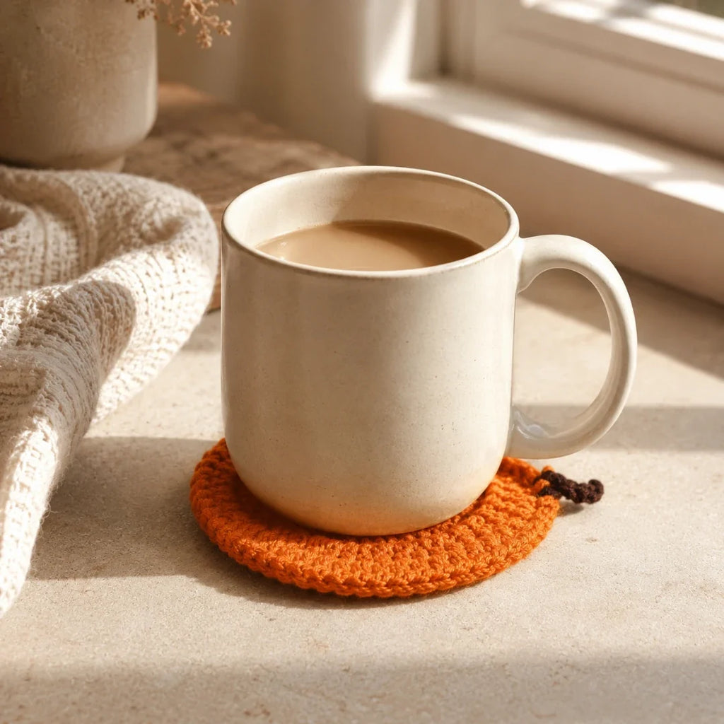 Coaster | Hand-Crocheted Textured Pumpkin | 3.94 x 3.94 in