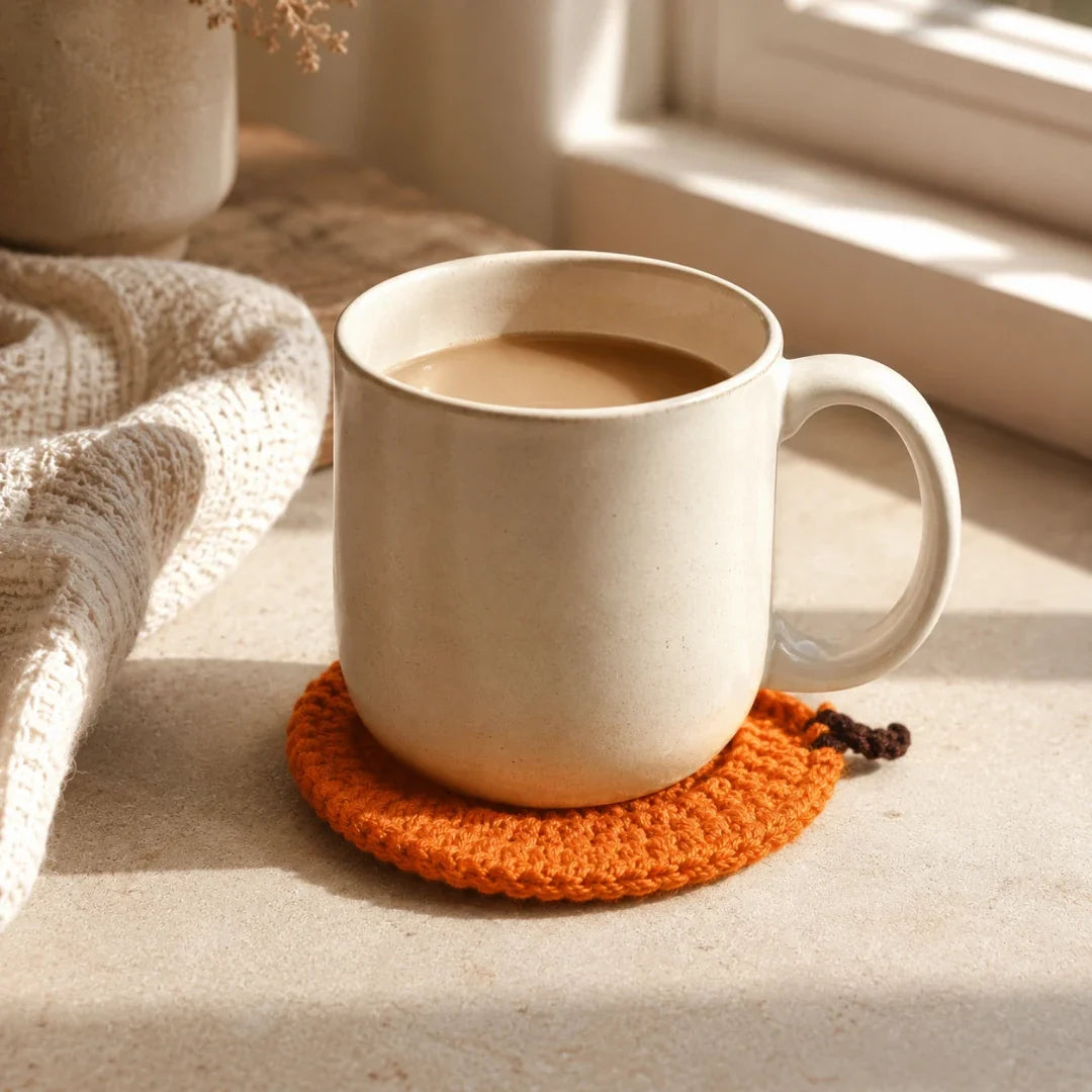 Coaster | Hand-Crocheted Textured Pumpkin | 3.94 x 3.94 in