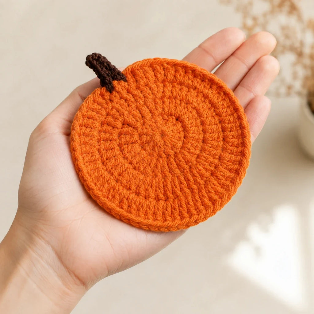 Coaster | Hand-Crocheted Textured Pumpkin | 3.94 x 3.94 in