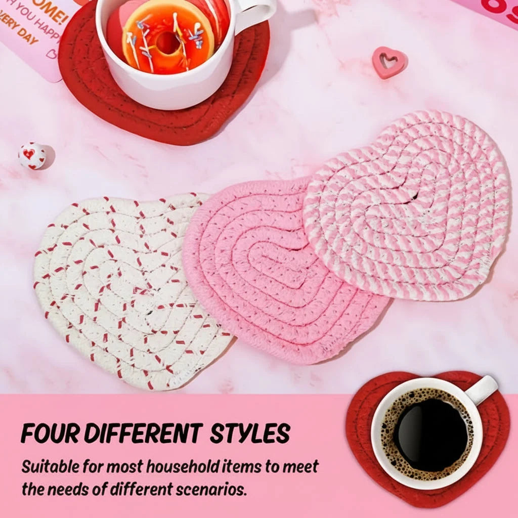 Coaster Set | Heart-Shaped Heat-Resistant & Non-Slip | Set of 4