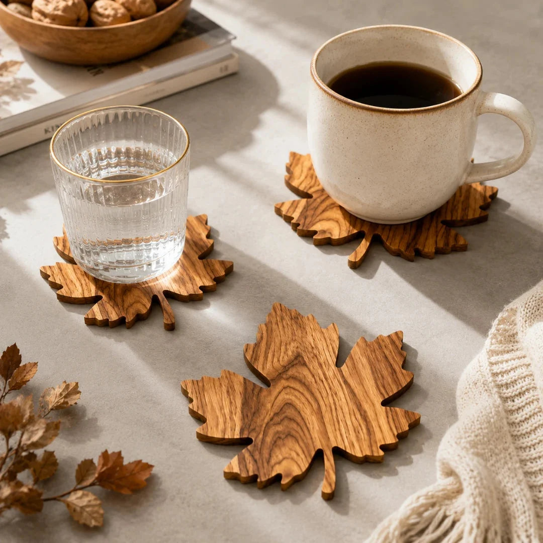 Coasters | Solid Maple Leaf-Shaped | Set of 3