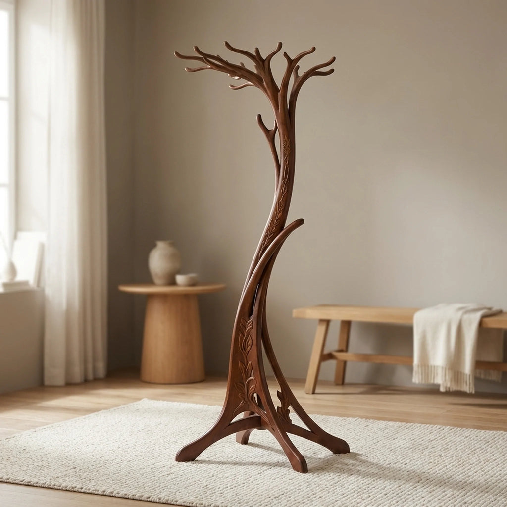 Coat Stand | Hand-Carved Floral Art Nouveau Solid Wood