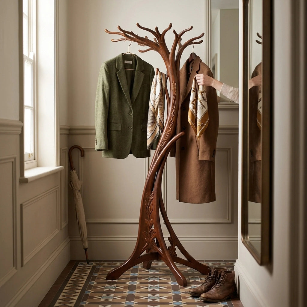 Coat Stand | Hand-Carved Floral Art Nouveau Solid Wood
