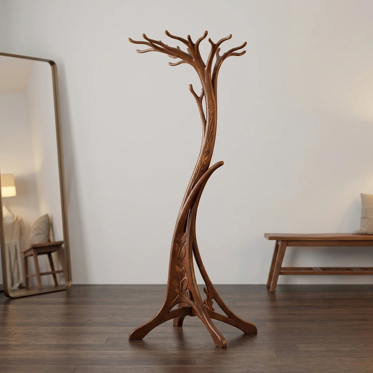 Coat Stand | Hand-Carved Floral Art Nouveau Solid Wood