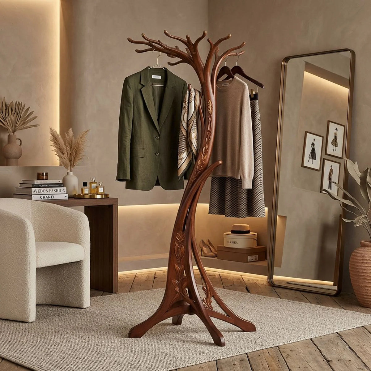 Coat Stand | Hand-Carved Floral Art Nouveau Solid Wood