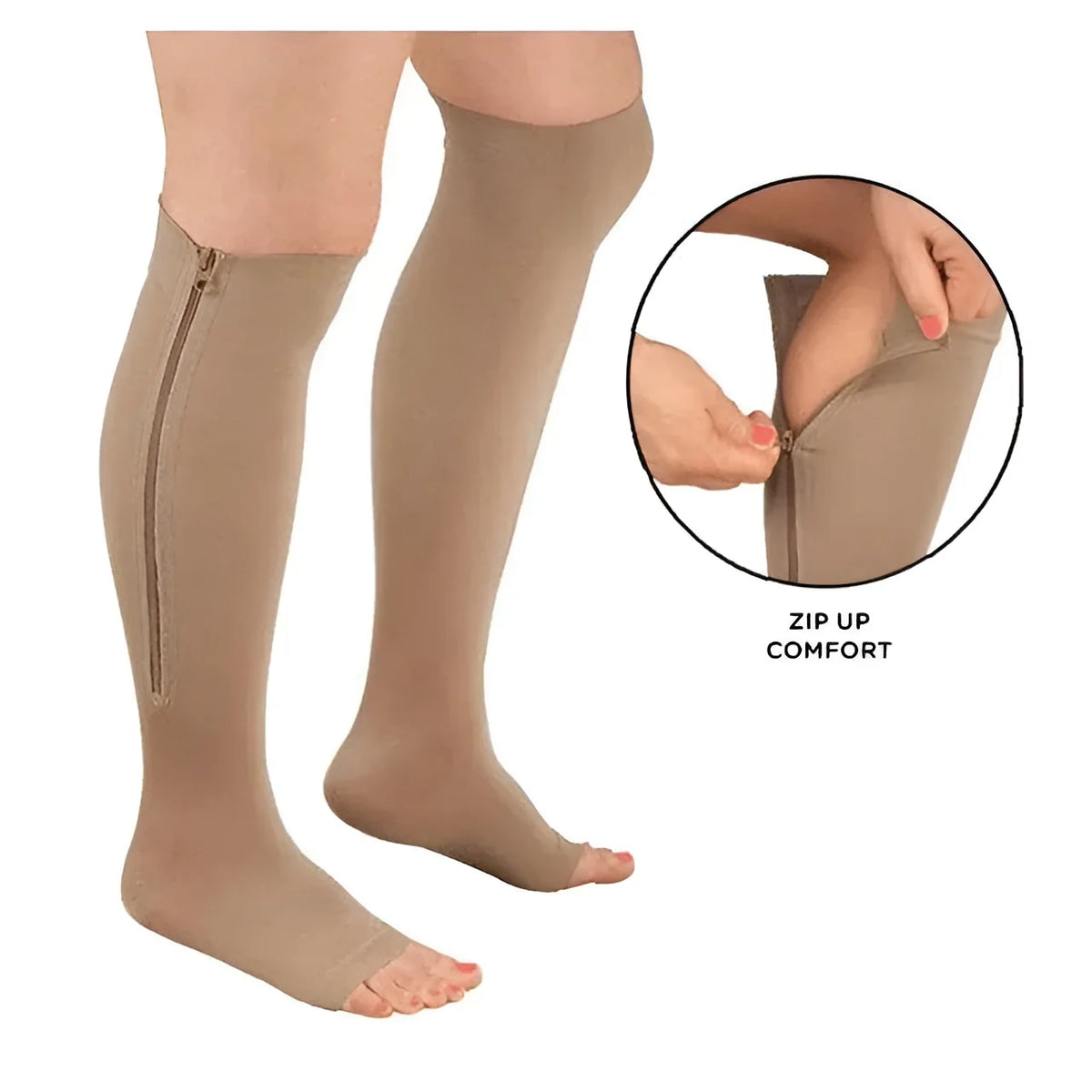 Compression Socks | Zippered Graduated 20-30 mmHg & Open Toe