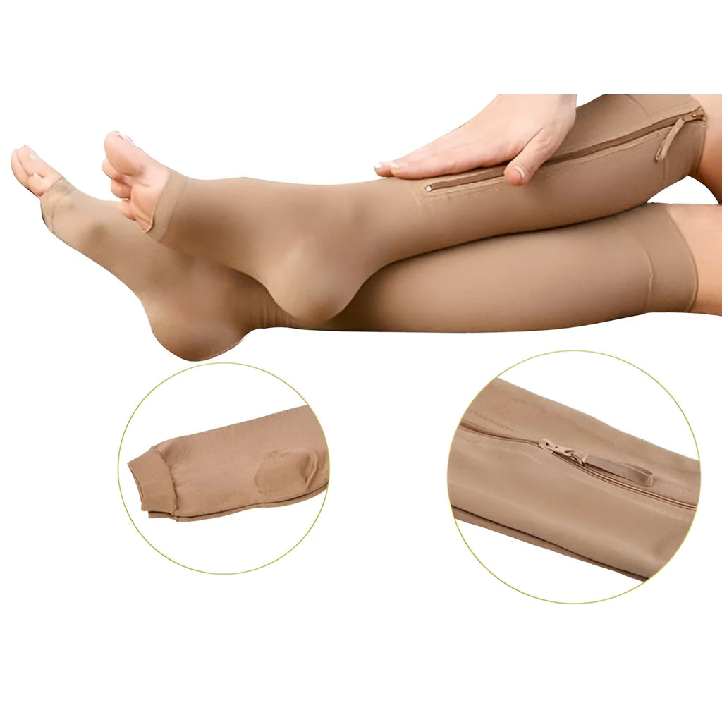Compression Socks | Zippered Graduated 20-30 mmHg & Open Toe