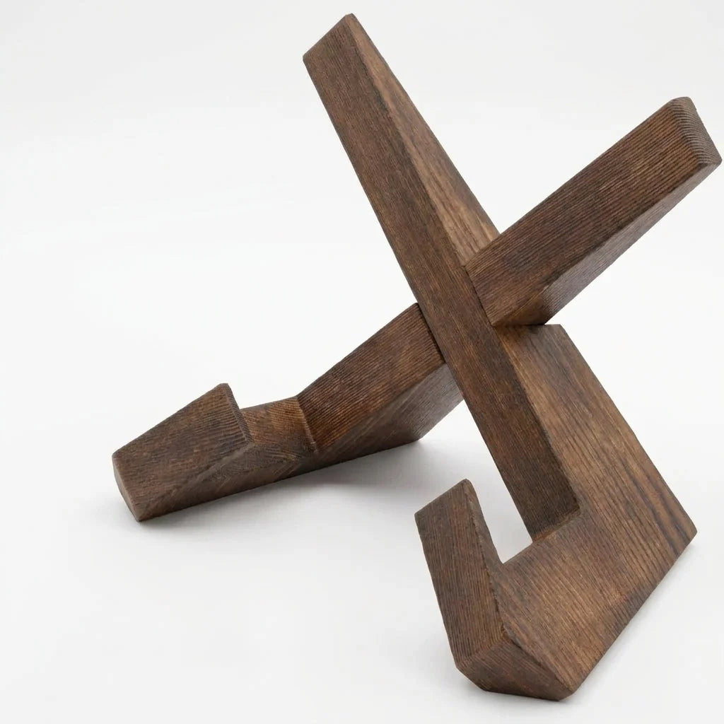 Cookbook Stand | Crossed Pivoting Arms & Folds Flat | Deep Brown Finish