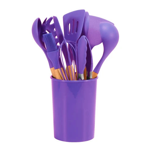 Cooking Utensil Set | BPA-Free Heat-Resistant Silicone & Bamboo Handles | Set of 12