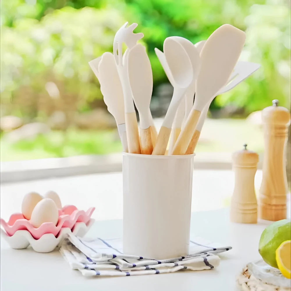 Cooking Utensil Set | BPA-Free Heat-Resistant Silicone & Bamboo Handles | Set of 12