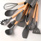 Cooking Utensils Set | Heat-Resistant Silicone & Bamboo Handles | 12-Piece Set