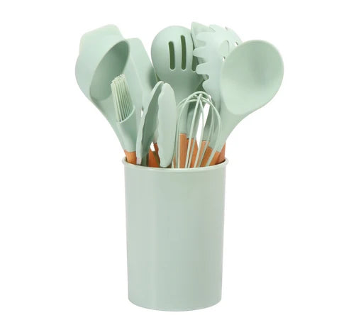 Cooking Utensils Set | Heat-Resistant Silicone & Bamboo Handles | 12-Piece Set