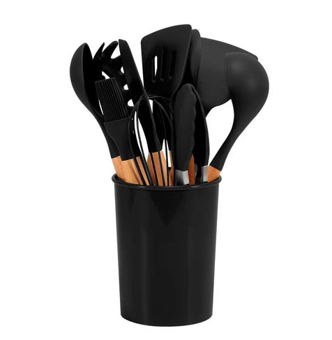 Cooking Utensils Set | Heat-Resistant Silicone & Bamboo Handles | 12-Piece Set