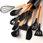Cooking Utensils Set | Heat-Resistant Silicone & Bamboo Handles | 12-Piece Set