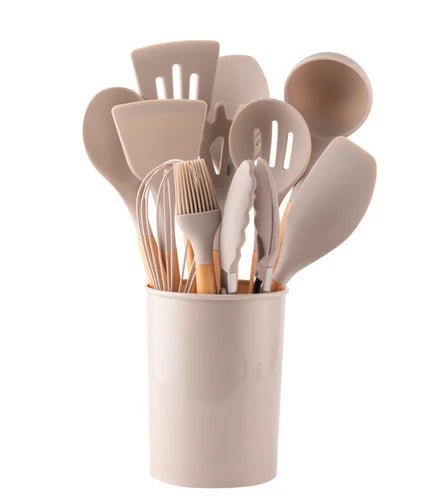 Cooking Utensils Set | Heat-Resistant Silicone & Bamboo Handles | 12-Piece Set