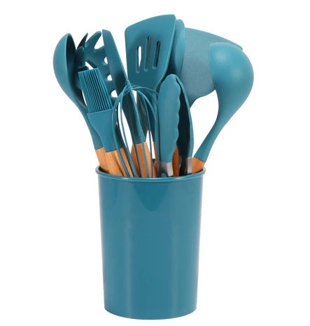 Cooking Utensils Set | Heat-Resistant Silicone & Bamboo Handles | 12-Piece Set