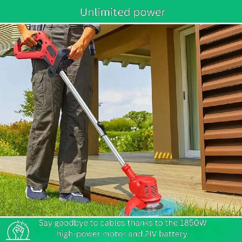 Cordless Brush Cutter | Adjustable Telescopic Handle & 90° Rotating Head | Includes 3 Interchangeable Blades