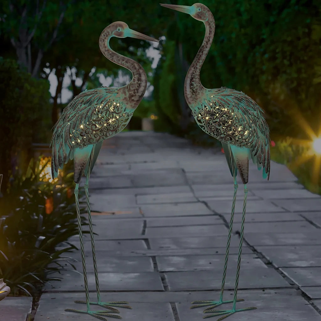 Crane Garden Statue | Solar Powered & Blinking Lights | 37 1/4 in Tall