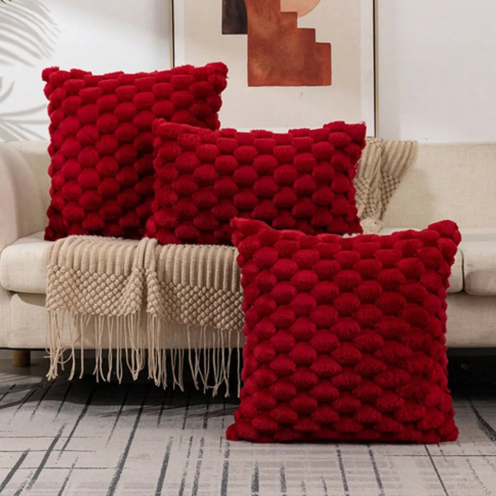 Cushion Cover | 3D Plush Grid Texture | Machine-Washable