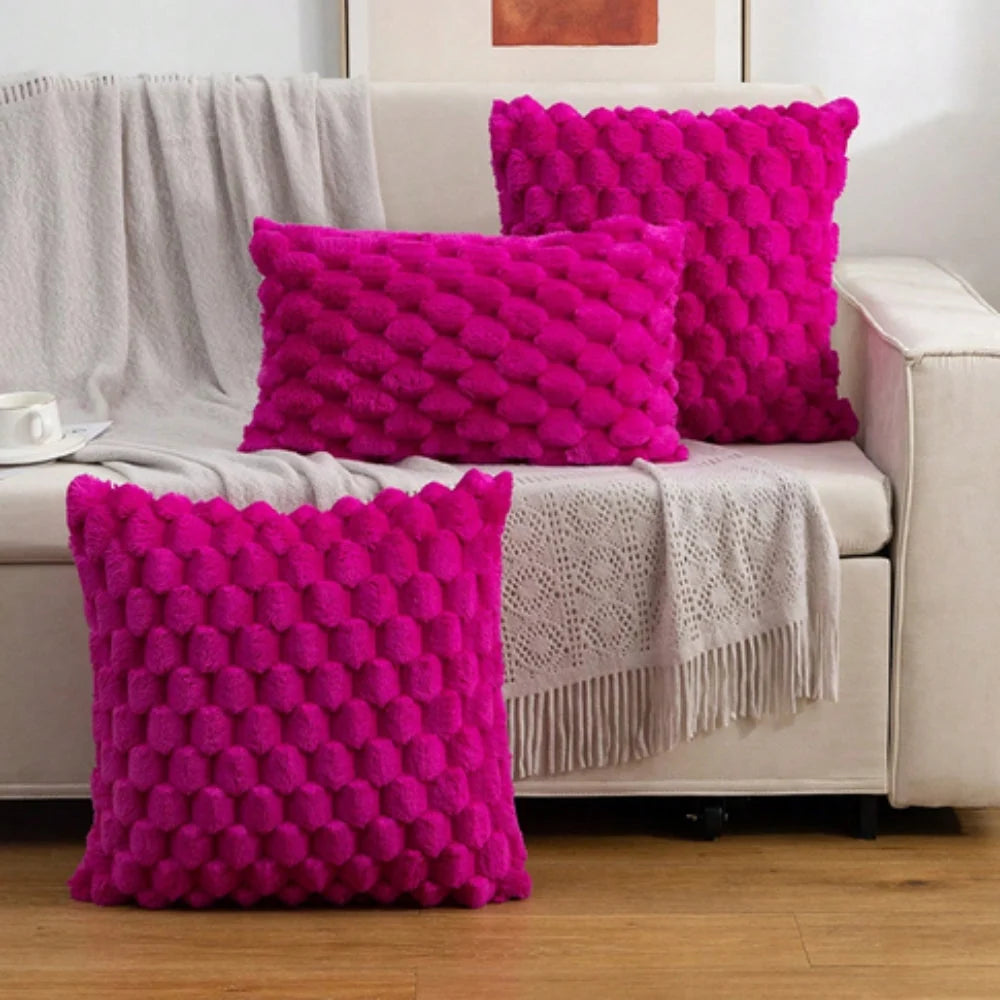 Cushion Cover | 3D Plush Grid Texture | Machine-Washable
