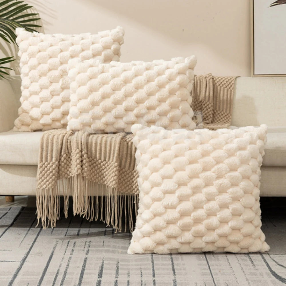 Cushion Cover | 3D Plush Grid Texture | Machine-Washable